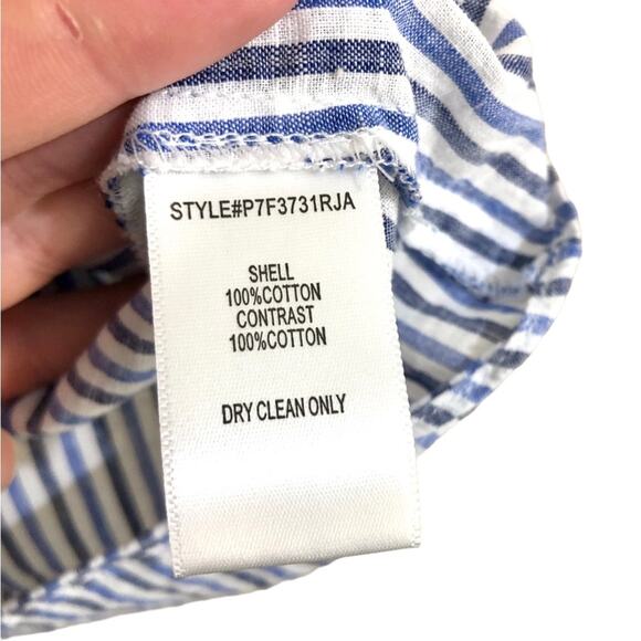 Parker 1 Shoulder Embroidered Ruffle Striped Cotton Top Size Small - Picture 7 of 7